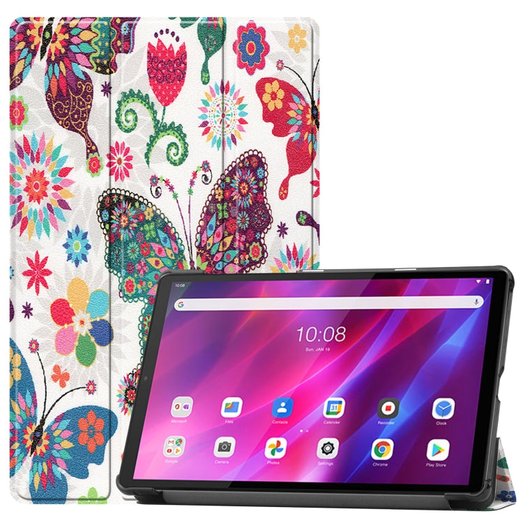 For Lenovo Qitian K10 TB-X6C6F / TB-X6C6X / TB-X6C6NBF Custer Painted TPU Smart Tablet Leather Case with Sleep / Wake-up Function & 3-Fold Holder