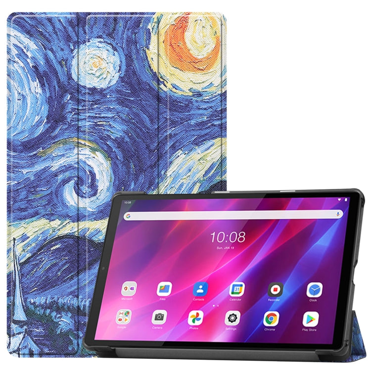 For Lenovo Qitian K10 TB-X6C6F / TB-X6C6X / TB-X6C6NBF Custer Painted TPU Smart Tablet Leather Case with Sleep / Wake-up Function & 3-Fold Holder