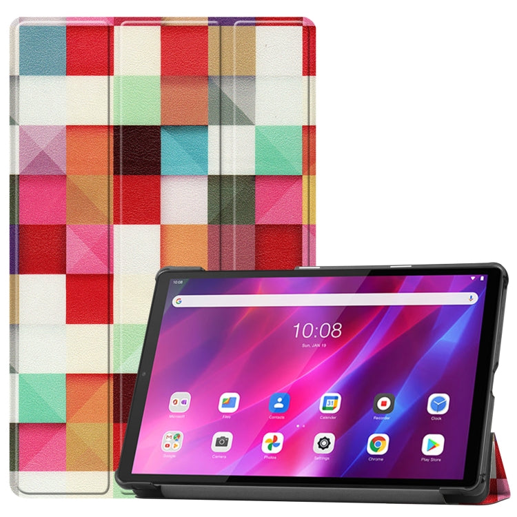For Lenovo Qitian K10 TB-X6C6F / TB-X6C6X / TB-X6C6NBF Custer Painted TPU Smart Tablet Leather Case with Sleep / Wake-up Function & 3-Fold Holder