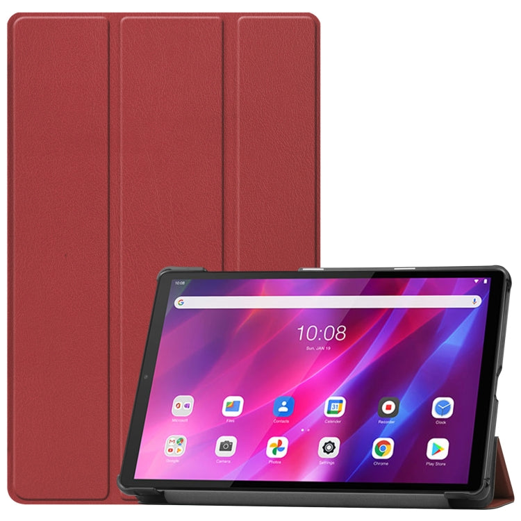 For Lenovo Qitian K10 TB-X6C6F / TB-X6C6X / TB-X6C6NBF Custer Texture Horizontal Flip Leather Case with Three-folding Holder & Sleep / Wake-up Function