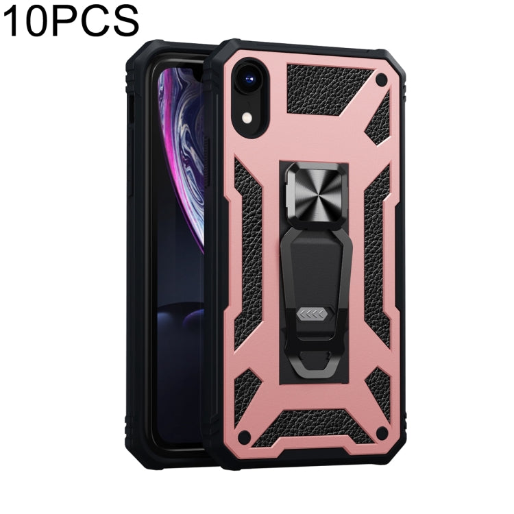 For iPhone XR 10 PCS Variety Armor TPU + PC Shockproof Magnetic Protective Case with Folding Clip Holder