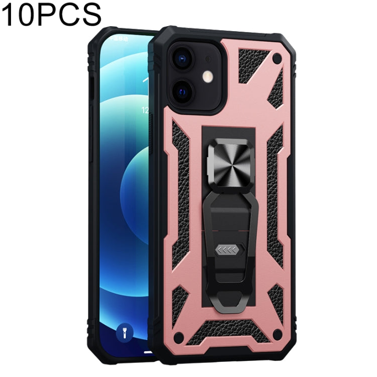 For iPhone 12 / 12 Pro 10pcs Variety Armor TPU + PC Shockproof Magnetic Protective Case with Folding Clip Holder