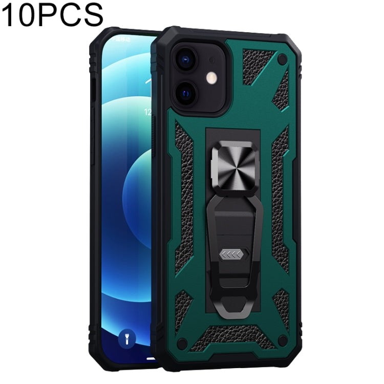 For iPhone 12 / 12 Pro 10pcs Variety Armor TPU + PC Shockproof Magnetic Protective Case with Folding Clip Holder