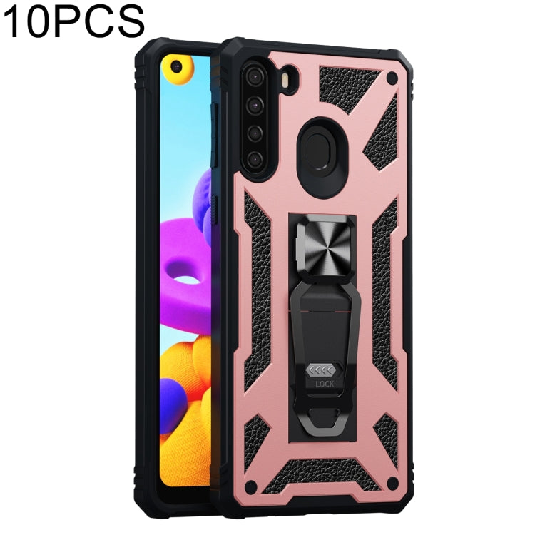 For Samsung Galaxy A21 EU Version 10 PCS Variety Armor TPU + PC Shockproof Magnetic Protective Case with Folding Clip Holder