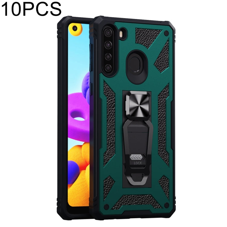 For Samsung Galaxy A21 EU Version 10 PCS Variety Armor TPU + PC Shockproof Magnetic Protective Case with Folding Clip Holder
