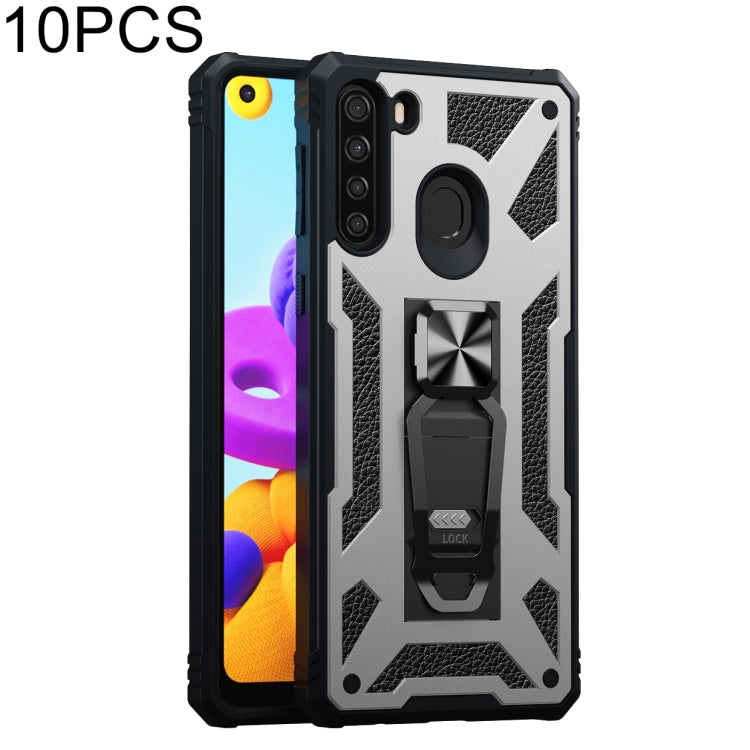 For Samsung Galaxy A21 EU Version 10 PCS Variety Armor TPU + PC Shockproof Magnetic Protective Case with Folding Clip Holder