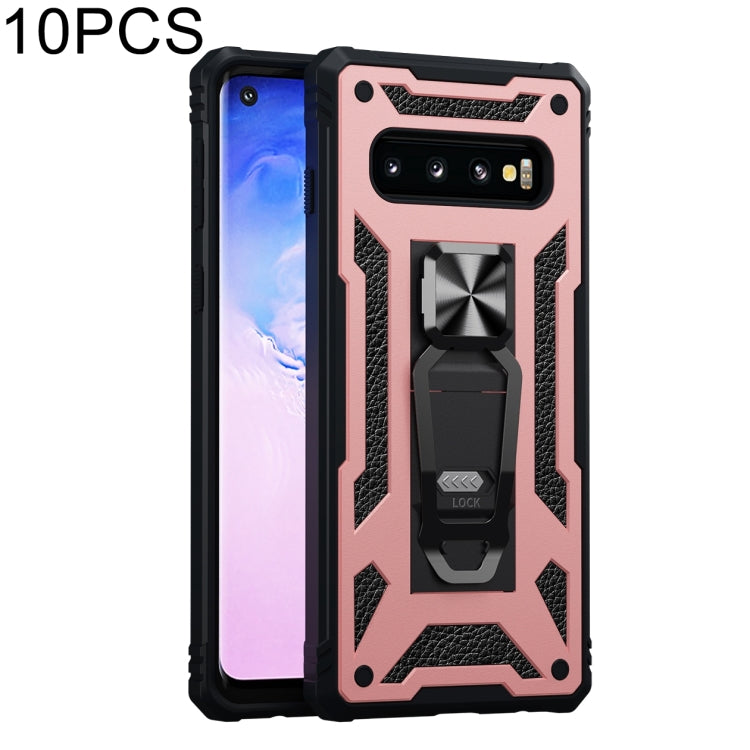 For Samsung Galaxy S10+ 10 PCS Variety Armor TPU + PC Shockproof Magnetic Protective Case with Folding Clip Holder