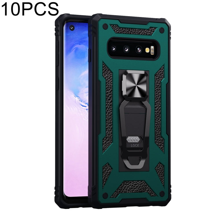 For Samsung Galaxy S10+ 10 PCS Variety Armor TPU + PC Shockproof Magnetic Protective Case with Folding Clip Holder