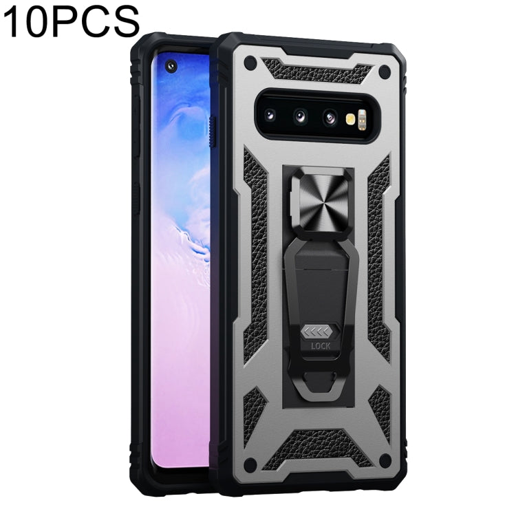 For Samsung Galaxy S10+ 10 PCS Variety Armor TPU + PC Shockproof Magnetic Protective Case with Folding Clip Holder