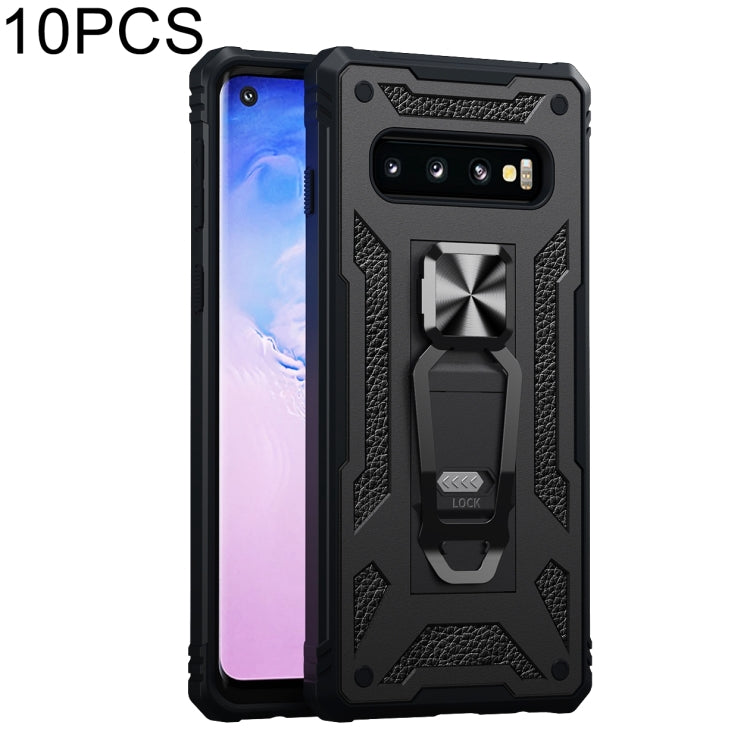 For Samsung Galaxy S10+ 10 PCS Variety Armor TPU + PC Shockproof Magnetic Protective Case with Folding Clip Holder