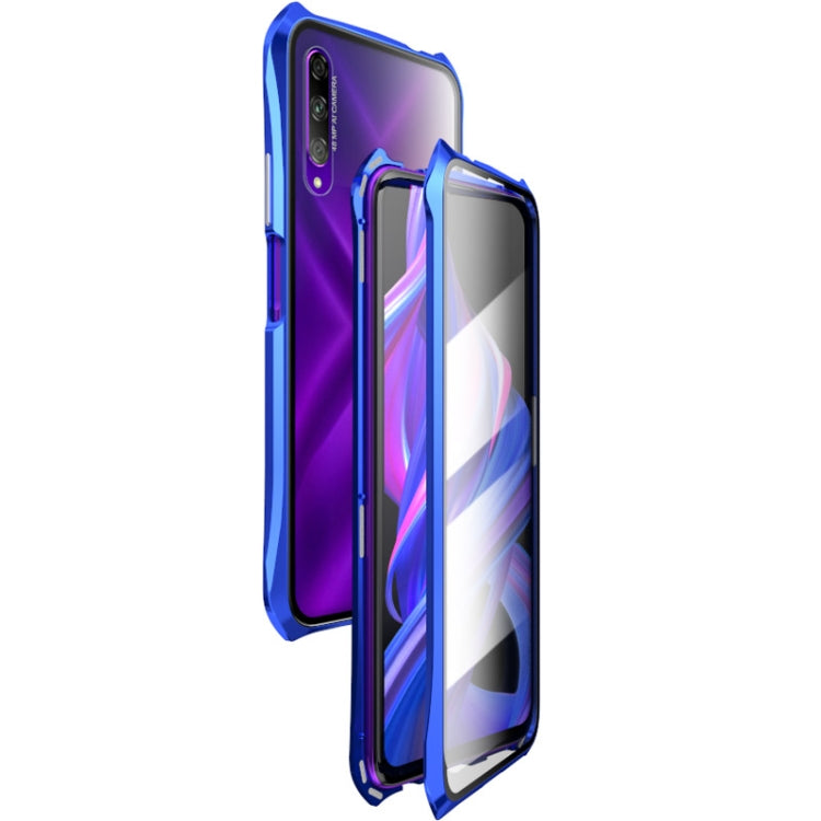 For Huawei Honor 9X Ultra Slim Double Sides Batman Magnetic Adsorption Angular Frame Tempered Glass Magnet Flip Case(Blue)