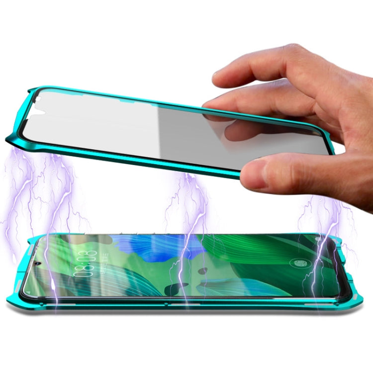 For Huawei Honor 9X Ultra Slim Double Sides Batman Magnetic Adsorption Angular Frame Tempered Glass Magnet Flip Case(Blue)