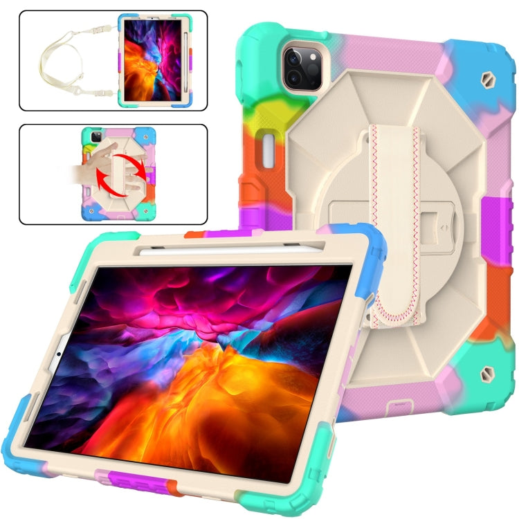 For iPad Pro 11 2022 / 2021 / 2020 / 2018 / Air 2020 10.9 Contrast Color Robot Shockproof Silicone PC Tablet Case with Holder & Shoulder Strap