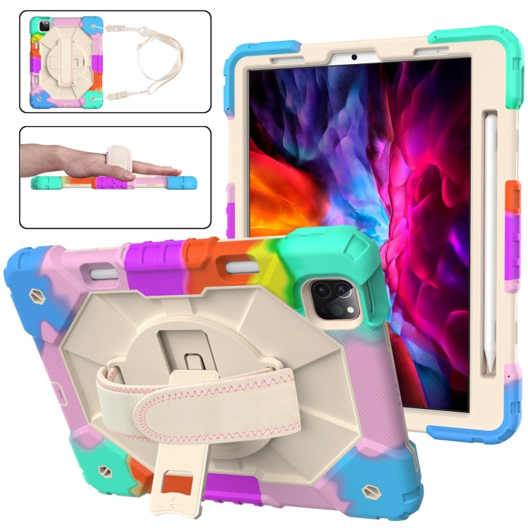 For iPad Pro 11 2022 / 2021 / 2020 / 2018 / Air 2020 10.9 Contrast Color Robot Shockproof Silicone PC Tablet Case with Holder & Shoulder Strap