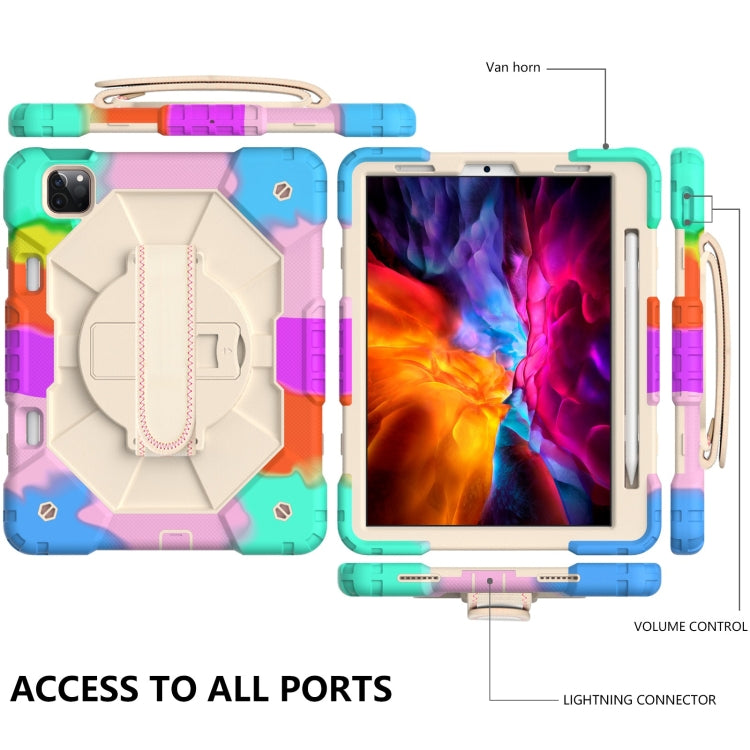 For iPad Pro 11 2022 / 2021 / 2020 / 2018 / Air 2020 10.9 Contrast Color Robot Shockproof Silicone PC Tablet Case with Holder & Shoulder Strap