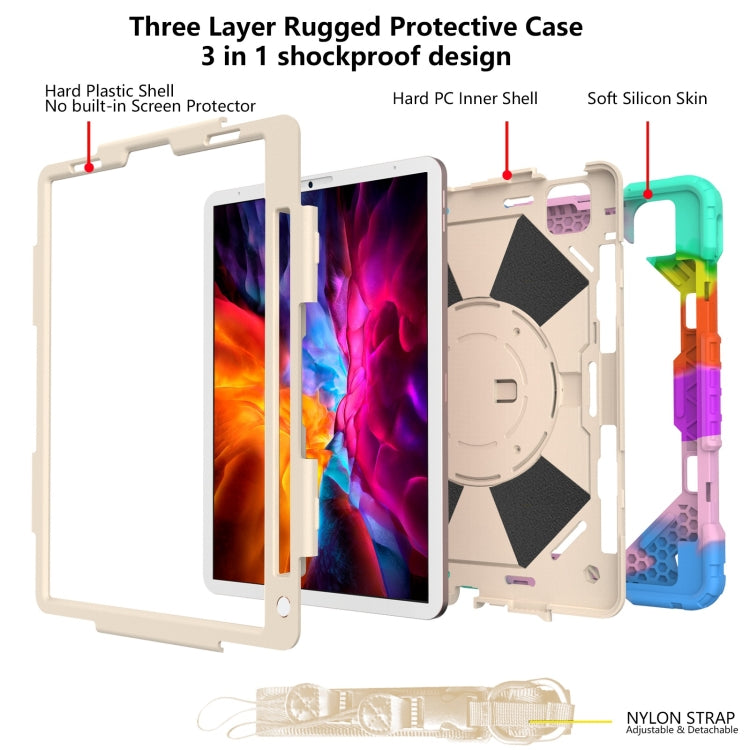 For iPad Pro 11 2022 / 2021 / 2020 / 2018 / Air 2020 10.9 Contrast Color Robot Shockproof Silicone PC Tablet Case with Holder & Shoulder Strap