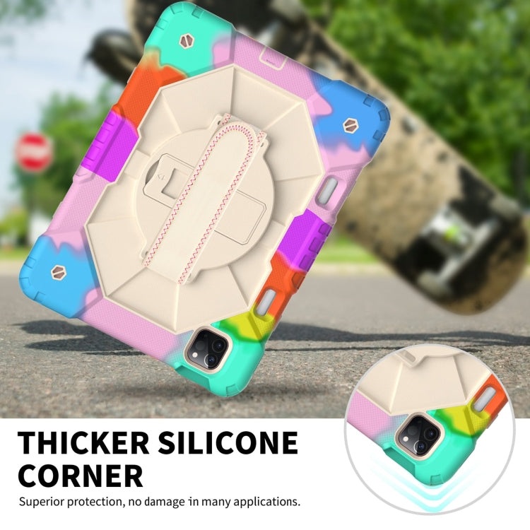 For iPad Pro 11 2022 / 2021 / 2020 / 2018 / Air 2020 10.9 Contrast Color Robot Shockproof Silicone PC Tablet Case with Holder & Shoulder Strap
