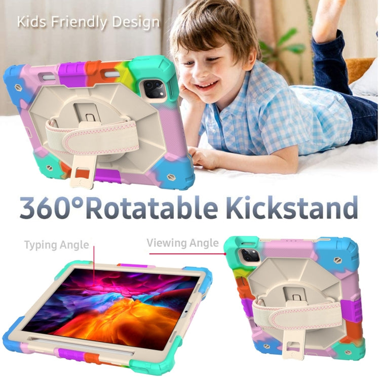 For iPad Pro 11 2022 / 2021 / 2020 / 2018 / Air 2020 10.9 Contrast Color Robot Shockproof Silicone PC Tablet Case with Holder & Shoulder Strap