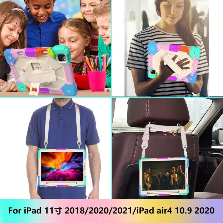 For iPad Pro 11 2022 / 2021 / 2020 / 2018 / Air 2020 10.9 Contrast Color Robot Shockproof Silicone PC Tablet Case with Holder & Shoulder Strap