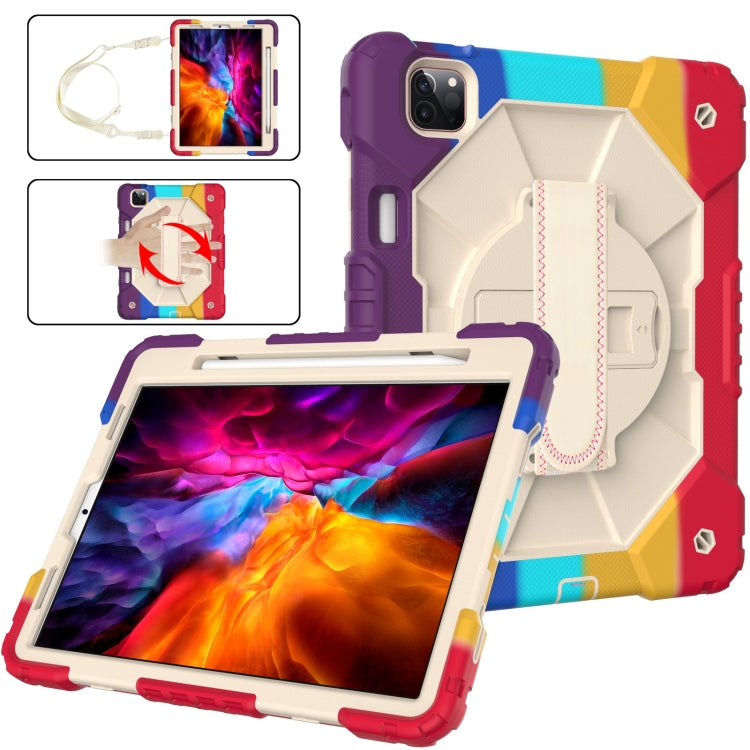 For iPad Pro 11 2022 / 2021 / 2020 / 2018 / Air 2020 10.9 Contrast Color Robot Shockproof Silicone PC Tablet Case with Holder & Shoulder Strap