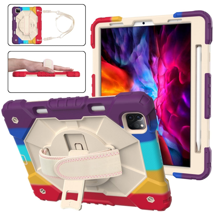 For iPad Pro 11 2022 / 2021 / 2020 / 2018 / Air 2020 10.9 Contrast Color Robot Shockproof Silicone PC Tablet Case with Holder & Shoulder Strap