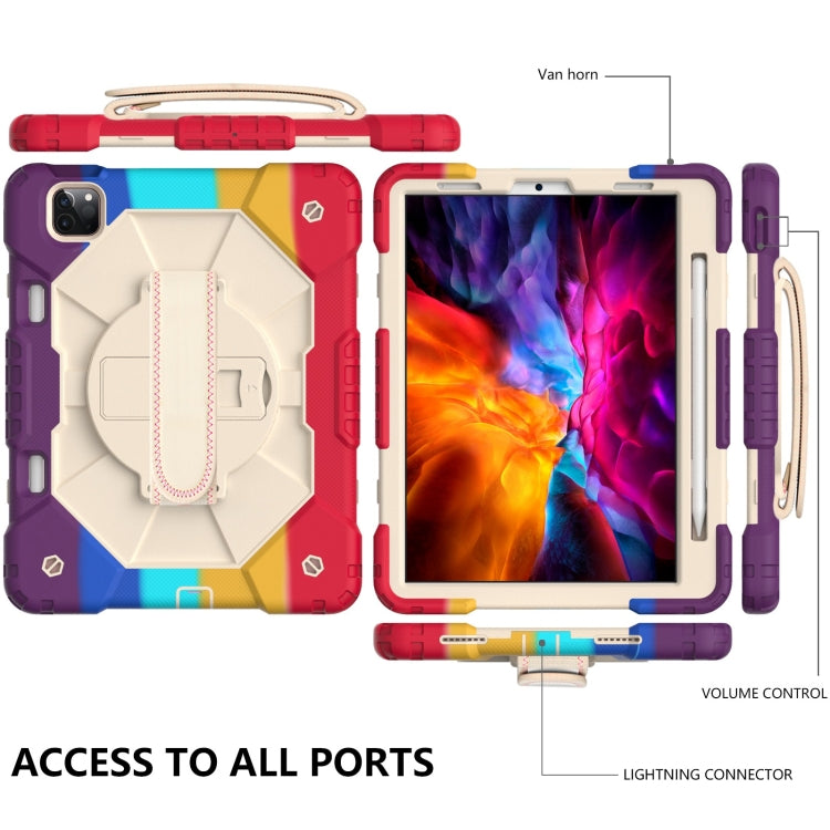 For iPad Pro 11 2022 / 2021 / 2020 / 2018 / Air 2020 10.9 Contrast Color Robot Shockproof Silicone PC Tablet Case with Holder & Shoulder Strap