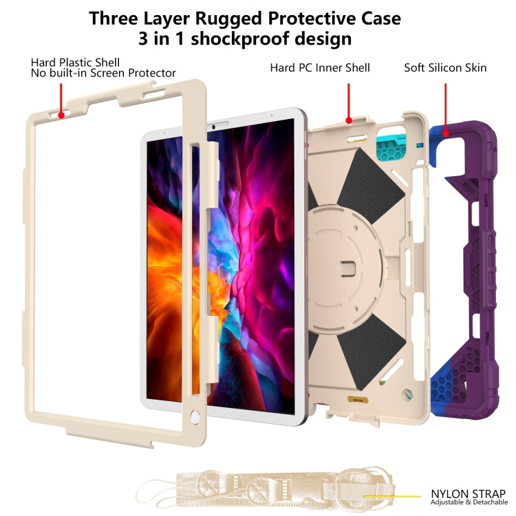 For iPad Pro 11 2022 / 2021 / 2020 / 2018 / Air 2020 10.9 Contrast Color Robot Shockproof Silicone PC Tablet Case with Holder & Shoulder Strap