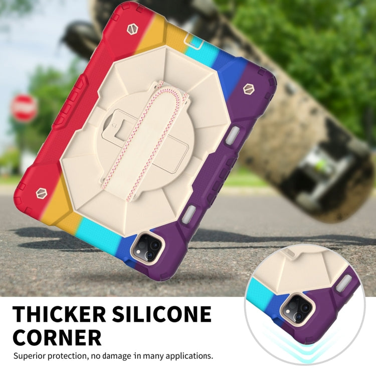 For iPad Pro 11 2022 / 2021 / 2020 / 2018 / Air 2020 10.9 Contrast Color Robot Shockproof Silicone PC Tablet Case with Holder & Shoulder Strap
