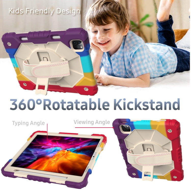 For iPad Pro 11 2022 / 2021 / 2020 / 2018 / Air 2020 10.9 Contrast Color Robot Shockproof Silicone PC Tablet Case with Holder & Shoulder Strap