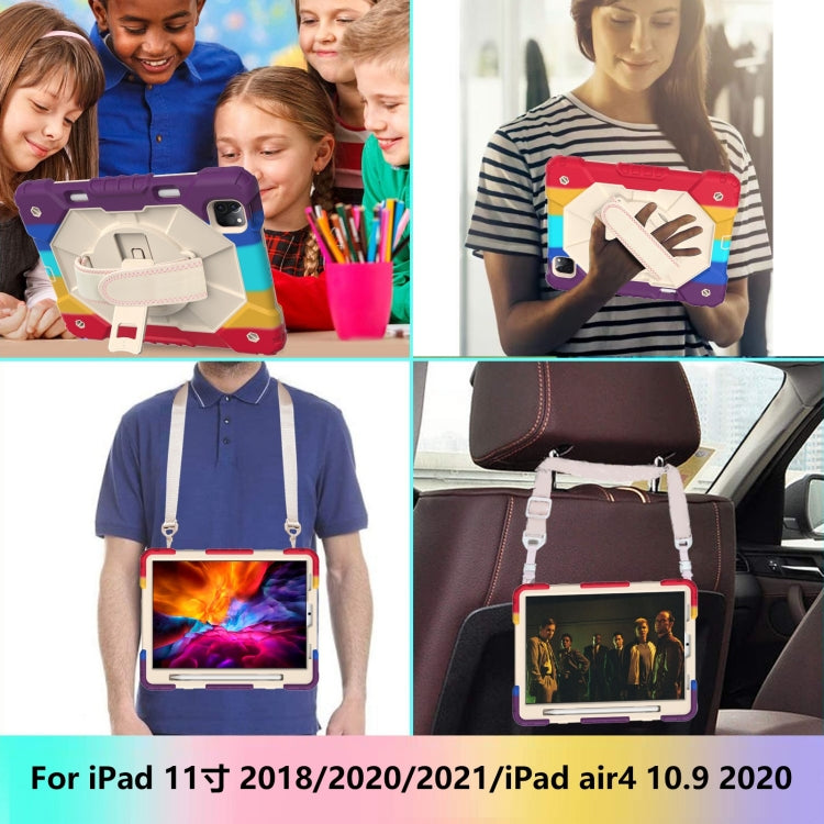 For iPad Pro 11 2022 / 2021 / 2020 / 2018 / Air 2020 10.9 Contrast Color Robot Shockproof Silicone PC Tablet Case with Holder & Shoulder Strap