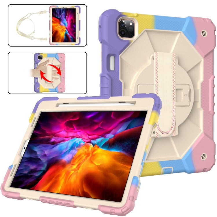 For iPad Pro 11 2022 / 2021 / 2020 / 2018 / Air 2020 10.9 Contrast Color Robot Shockproof Silicone PC Tablet Case with Holder & Shoulder Strap