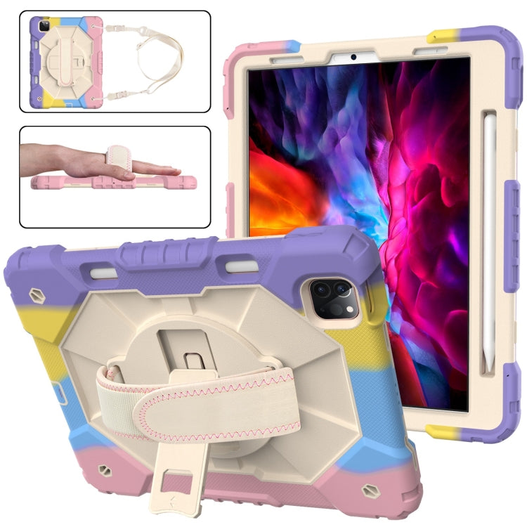 For iPad Pro 11 2022 / 2021 / 2020 / 2018 / Air 2020 10.9 Contrast Color Robot Shockproof Silicone PC Tablet Case with Holder & Shoulder Strap