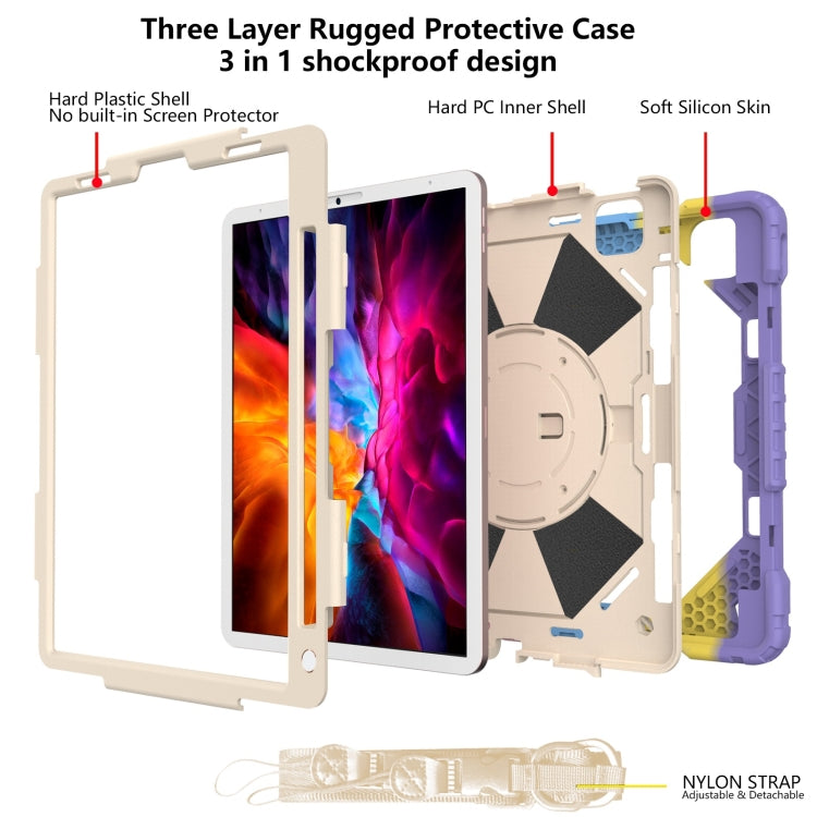 For iPad Pro 11 2022 / 2021 / 2020 / 2018 / Air 2020 10.9 Contrast Color Robot Shockproof Silicone PC Tablet Case with Holder & Shoulder Strap