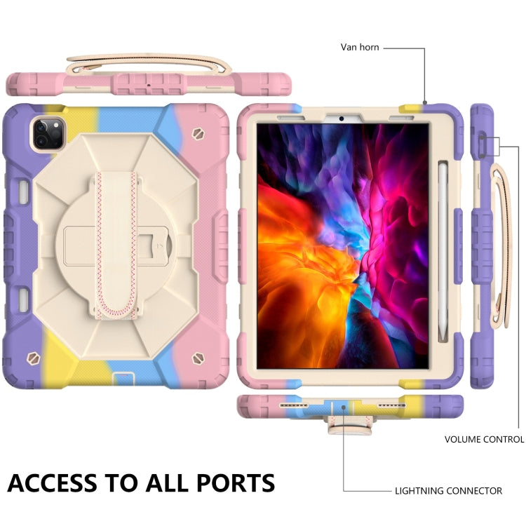 For iPad Pro 11 2022 / 2021 / 2020 / 2018 / Air 2020 10.9 Contrast Color Robot Shockproof Silicone PC Tablet Case with Holder & Shoulder Strap