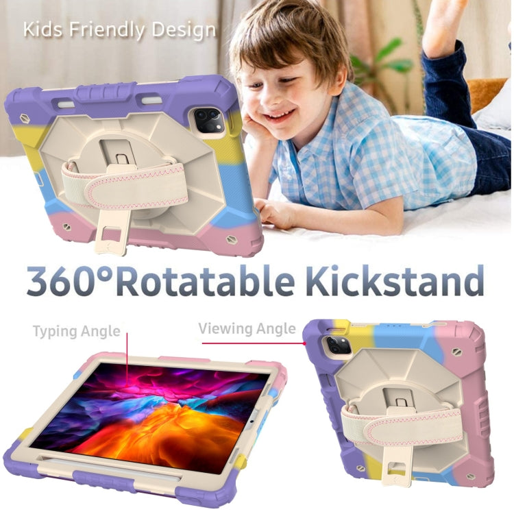 For iPad Pro 11 2022 / 2021 / 2020 / 2018 / Air 2020 10.9 Contrast Color Robot Shockproof Silicone PC Tablet Case with Holder & Shoulder Strap