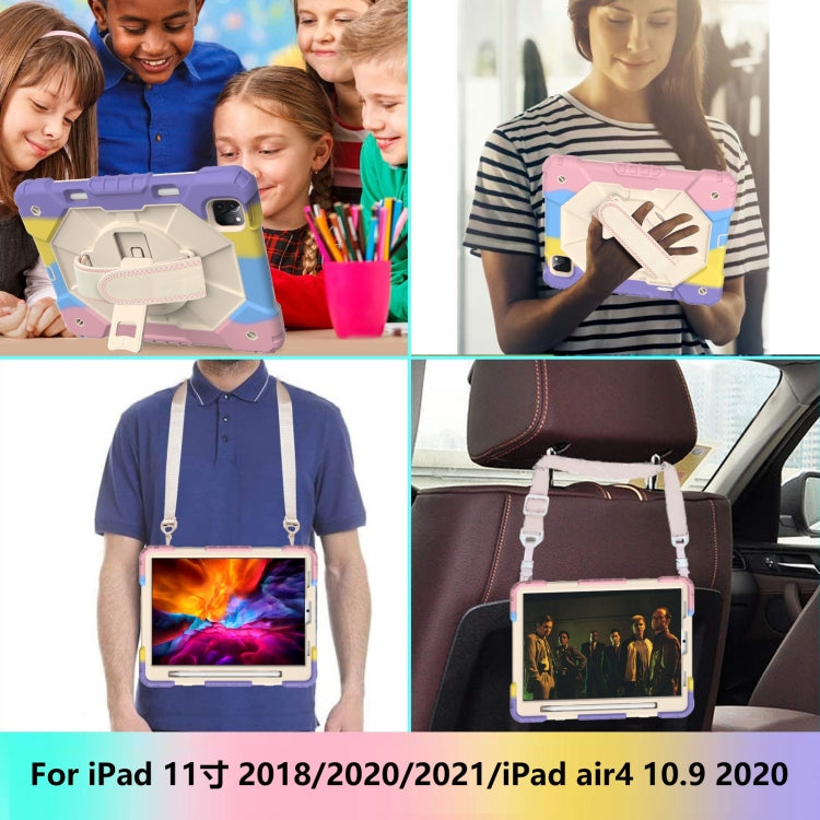 For iPad Pro 11 2022 / 2021 / 2020 / 2018 / Air 2020 10.9 Contrast Color Robot Shockproof Silicone PC Tablet Case with Holder & Shoulder Strap