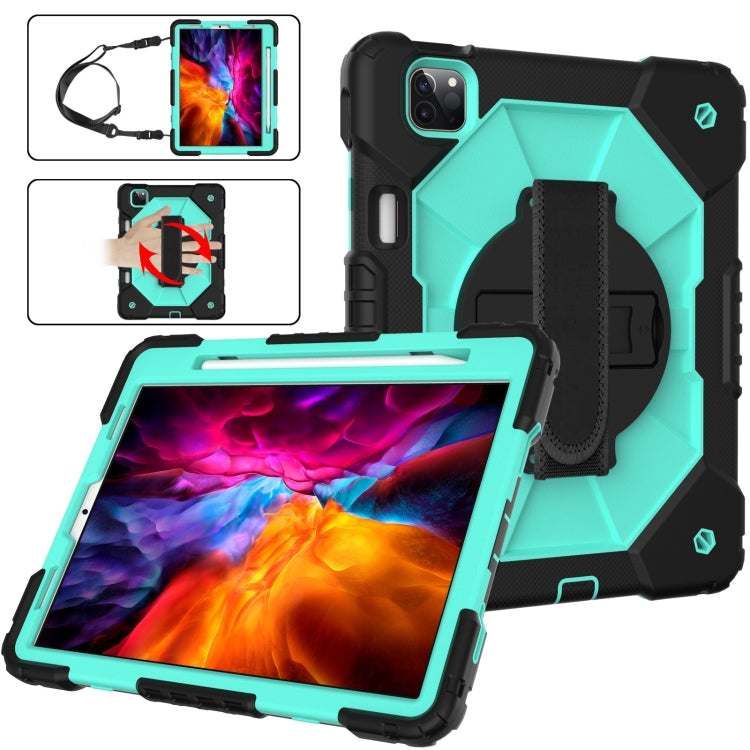 For iPad Pro 11 2022 / 2021 / 2020 / 2018 / Air 2020 10.9 Contrast Color Robot Shockproof Silicone PC Tablet Case with Holder & Shoulder Strap