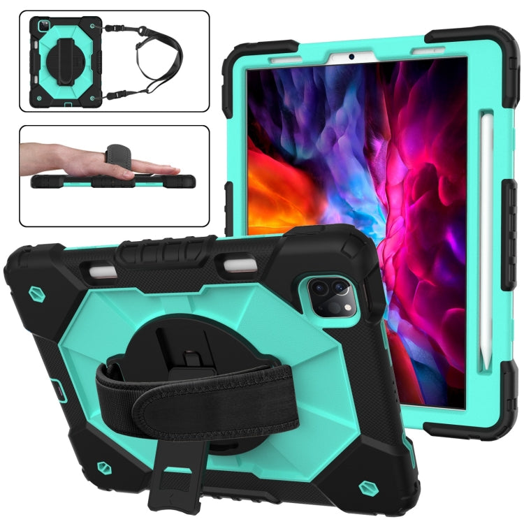 For iPad Pro 11 2022 / 2021 / 2020 / 2018 / Air 2020 10.9 Contrast Color Robot Shockproof Silicone PC Tablet Case with Holder & Shoulder Strap
