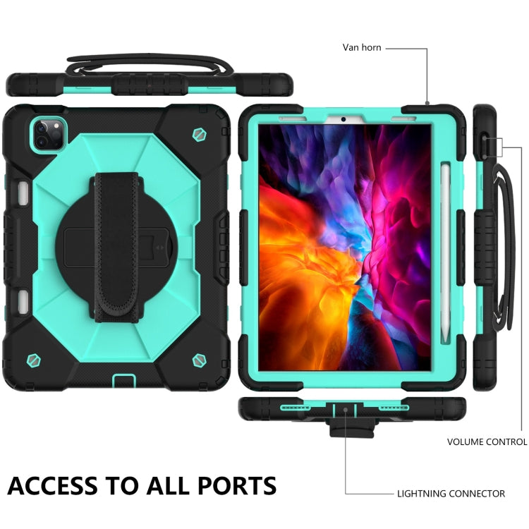 For iPad Pro 11 2022 / 2021 / 2020 / 2018 / Air 2020 10.9 Contrast Color Robot Shockproof Silicone PC Tablet Case with Holder & Shoulder Strap