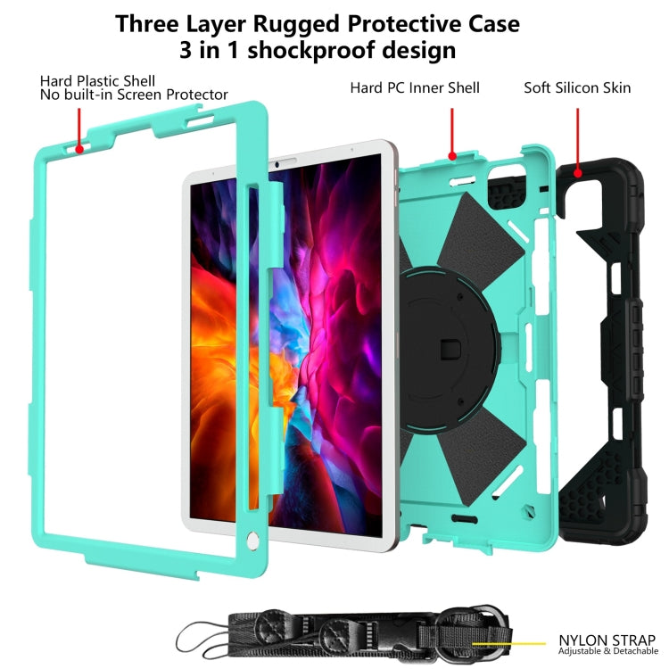 For iPad Pro 11 2022 / 2021 / 2020 / 2018 / Air 2020 10.9 Contrast Color Robot Shockproof Silicone PC Tablet Case with Holder & Shoulder Strap