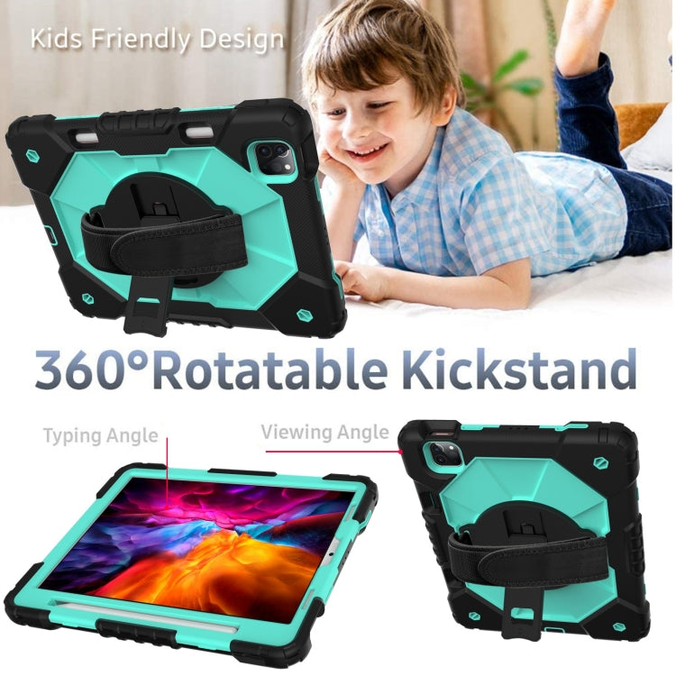 For iPad Pro 11 2022 / 2021 / 2020 / 2018 / Air 2020 10.9 Contrast Color Robot Shockproof Silicone PC Tablet Case with Holder & Shoulder Strap