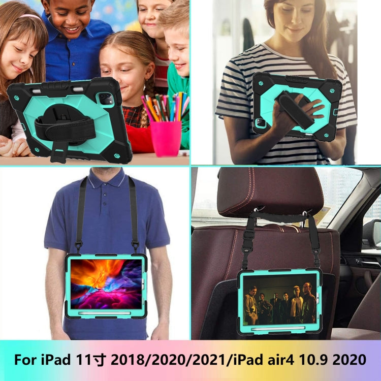 For iPad Pro 11 2022 / 2021 / 2020 / 2018 / Air 2020 10.9 Contrast Color Robot Shockproof Silicone PC Tablet Case with Holder & Shoulder Strap