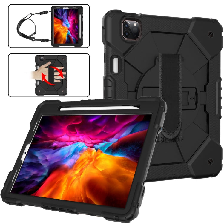 For iPad Pro 11 2022 / 2021 / 2020 / 2018 / Air 2020 10.9 Contrast Color Robot Shockproof Silicone PC Tablet Case with Holder & Shoulder Strap