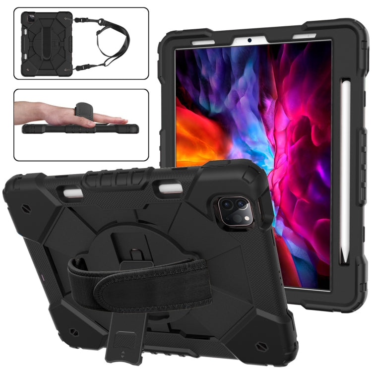 For iPad Pro 11 2022 / 2021 / 2020 / 2018 / Air 2020 10.9 Contrast Color Robot Shockproof Silicone PC Tablet Case with Holder & Shoulder Strap