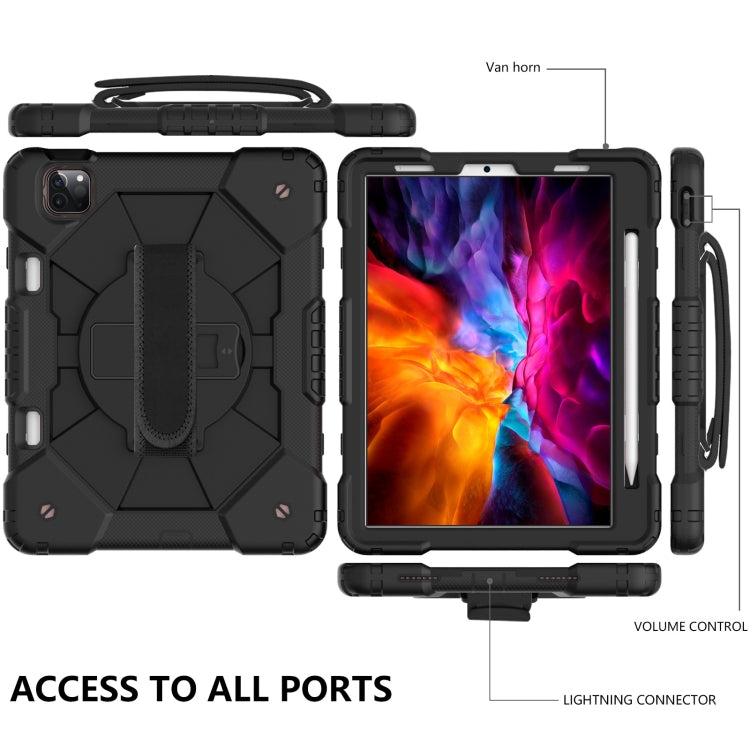 For iPad Pro 11 2022 / 2021 / 2020 / 2018 / Air 2020 10.9 Contrast Color Robot Shockproof Silicone PC Tablet Case with Holder & Shoulder Strap