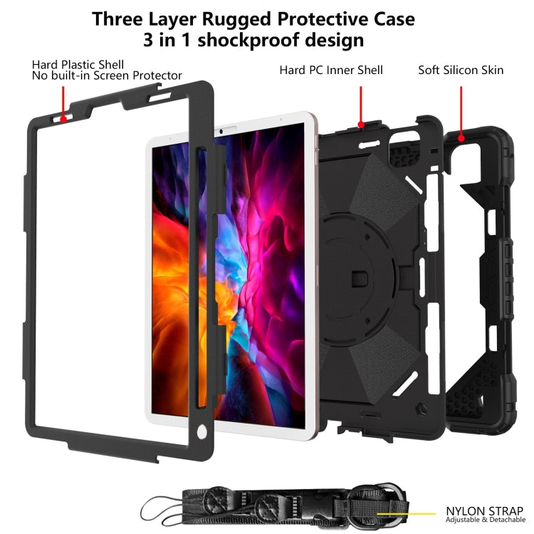 For iPad Pro 11 2022 / 2021 / 2020 / 2018 / Air 2020 10.9 Contrast Color Robot Shockproof Silicone PC Tablet Case with Holder & Shoulder Strap