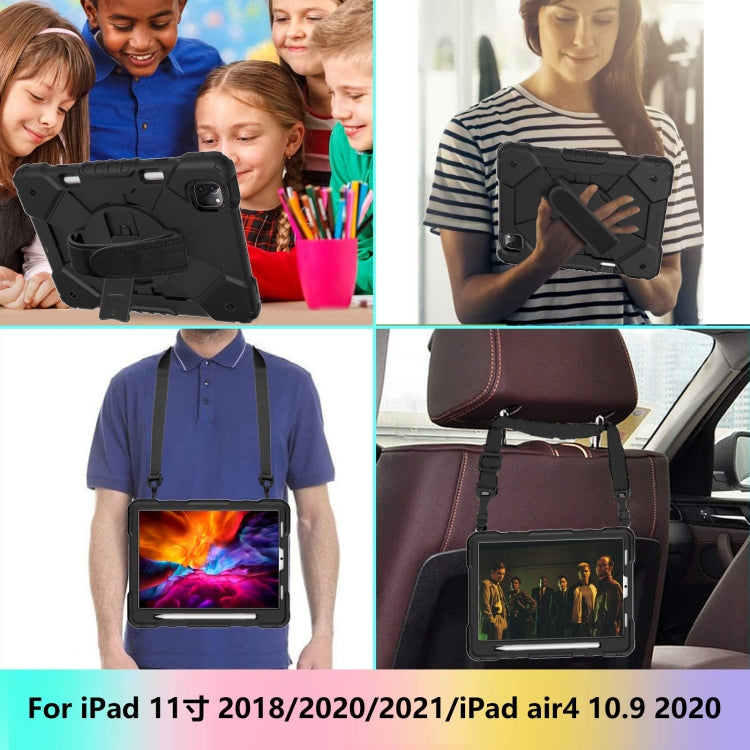 For iPad Pro 11 2022 / 2021 / 2020 / 2018 / Air 2020 10.9 Contrast Color Robot Shockproof Silicone PC Tablet Case with Holder & Shoulder Strap