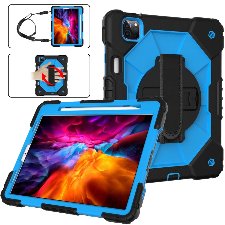 For iPad Pro 11 2022 / 2021 / 2020 / 2018 / Air 2020 10.9 Contrast Color Robot Shockproof Silicone PC Tablet Case with Holder & Shoulder Strap
