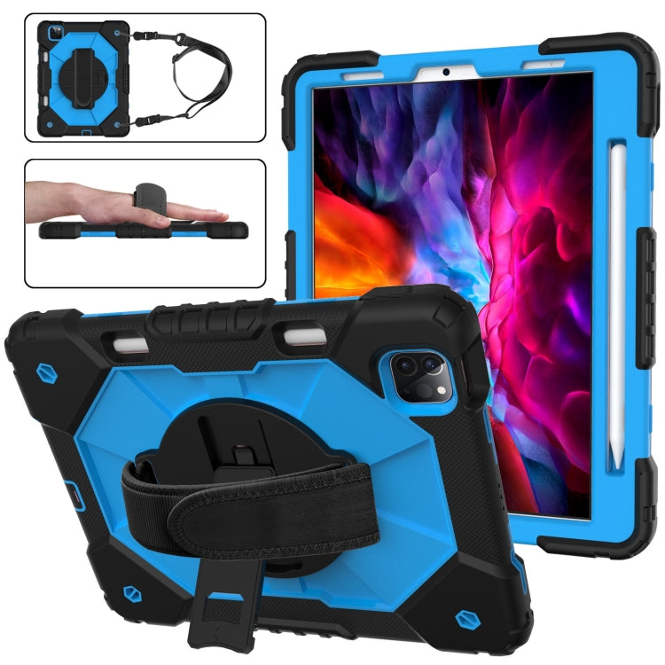 For iPad Pro 11 2022 / 2021 / 2020 / 2018 / Air 2020 10.9 Contrast Color Robot Shockproof Silicone PC Tablet Case with Holder & Shoulder Strap