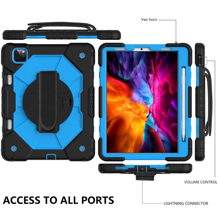 For iPad Pro 11 2022 / 2021 / 2020 / 2018 / Air 2020 10.9 Contrast Color Robot Shockproof Silicone PC Tablet Case with Holder & Shoulder Strap